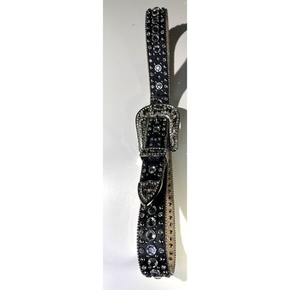 BHW Black Leather & Rhinestone Belt Women’s Size Large - Picture 14 of 16